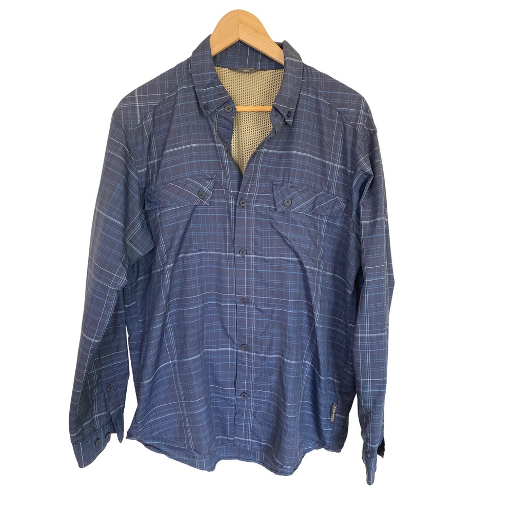 ExOfficio Mens Large Blue Plaid Long Sleeve Button Down Hiking Shirt ESCC-5